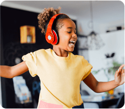 Girl with red headphones